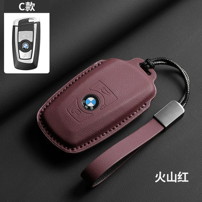 Car key bag – Bag 24 - square-3-button-same-color-as-the-original-car-volcano-red-sports-leather-cord