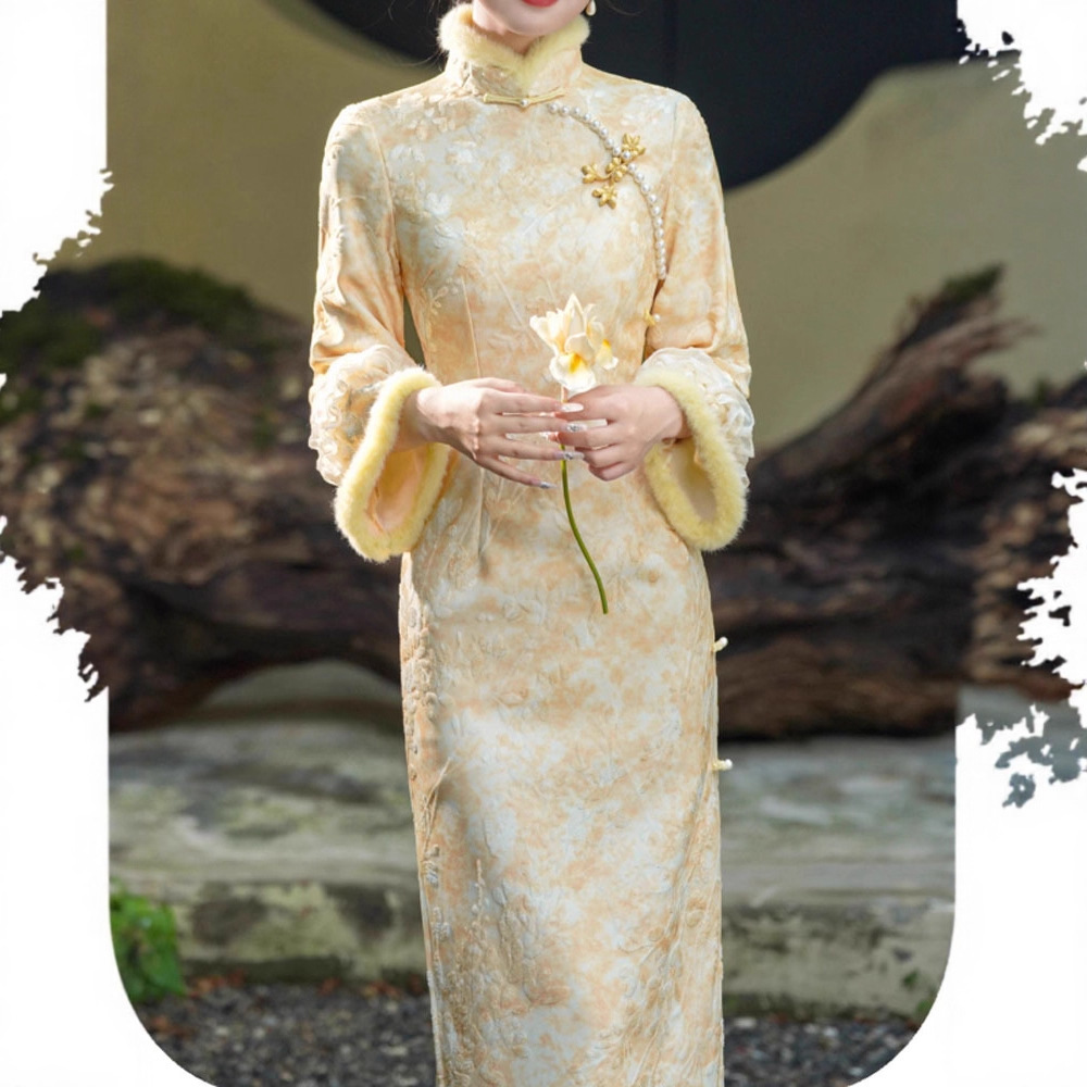 Fleece-lined And Thickened, This New Chinese-style, Exquisite Young Lady's Cheongsam With Large Sleeves Is A Warm Winter_ecoleips.com