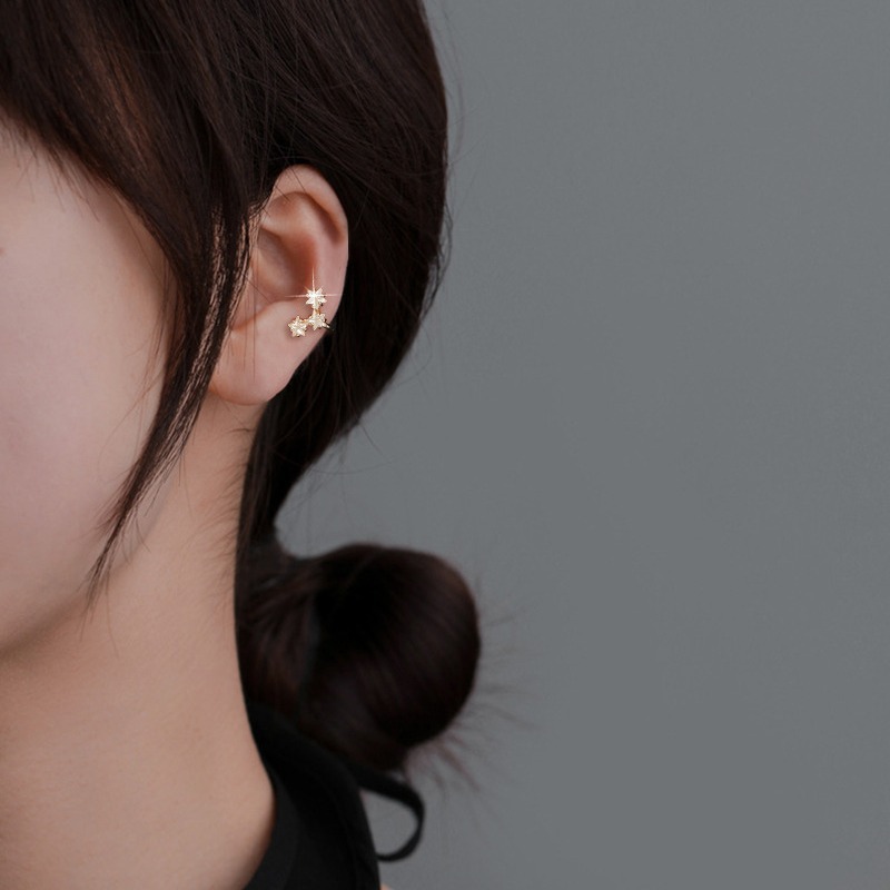 Pendientes tipo auricular de estrellas brillantes con circonio, moda otoñal, estilo romántico sin perforación