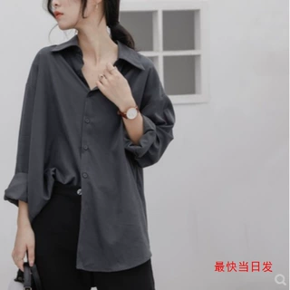冷淡风复古质感垂感灰色衬衫女宽松长袖慵懒秋装外套港味叠穿