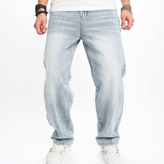 European and American street BIKER JEANS fashion brand Ma ying High Street men's JEANS loose wide leg straight pants men