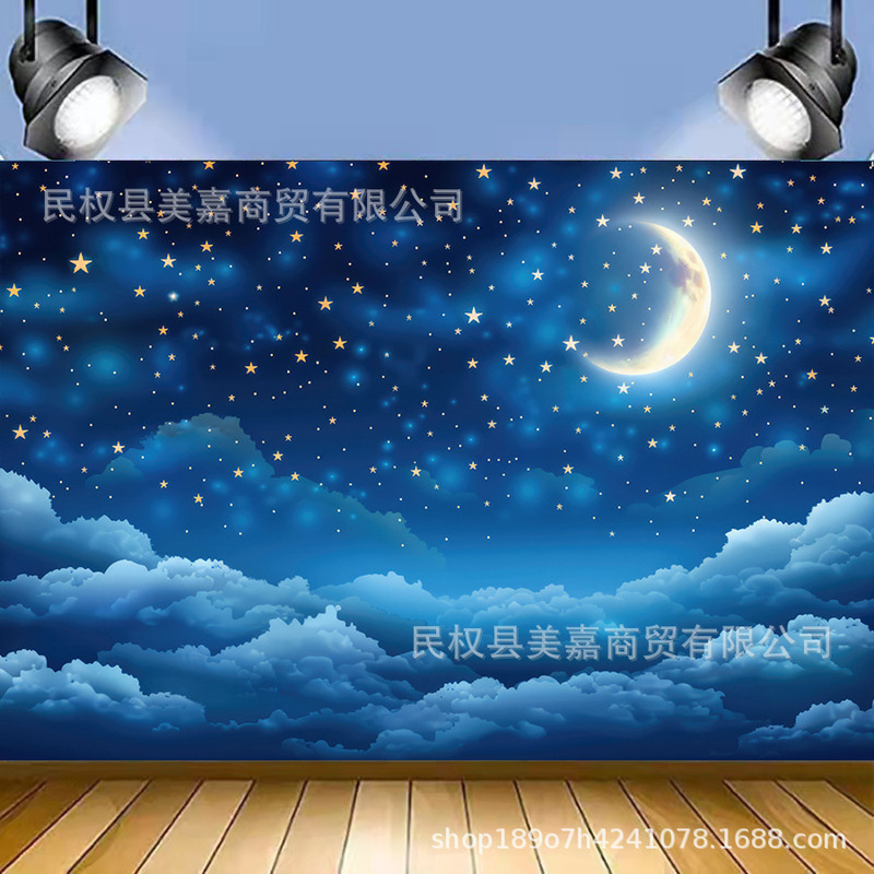 Amazon Moon Star Background Photography Cloth Cross-border Starry Sky Children's Birthday Party Photo Banner Decoration Props
