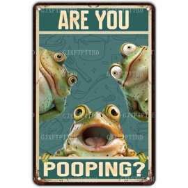 青蛙浴室标志"Are You Pooping?" 复古金属墙饰趣味浴室