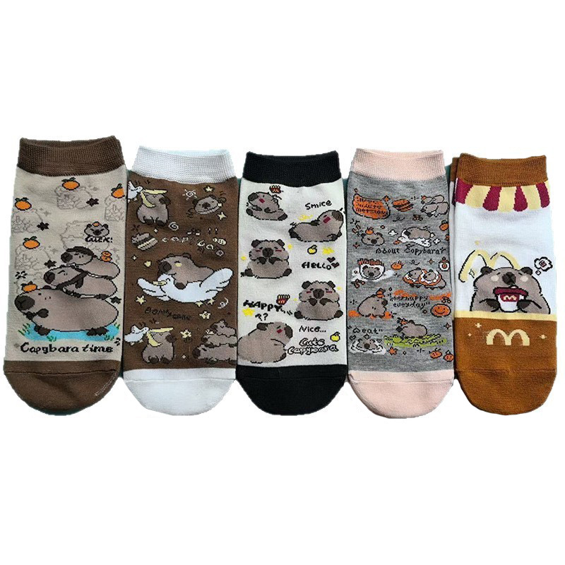 Calcetines de comercio exterior nuevos calcetines lindos de la historieta Calcetines de las mujeres ocasionales coreanas crayón pequeños nuevos calcetines de La Boca baja al por mayor