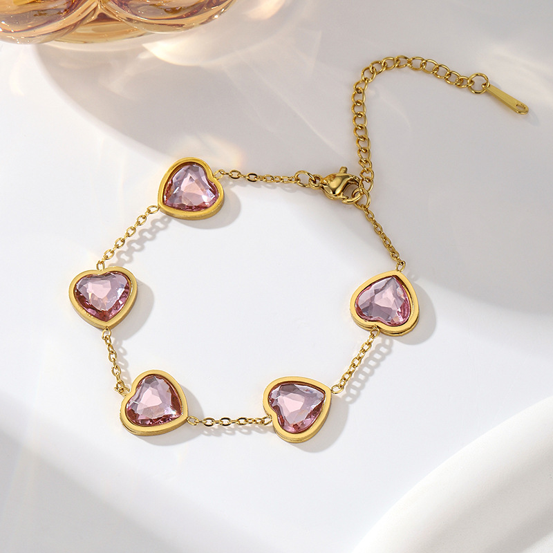 Bracciale a cuore in acciaio inossidabile con zircone e titanio_voghion.com