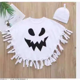 儿童万圣节蝙蝠披风两件套流苏套头披肩无袖配帽子