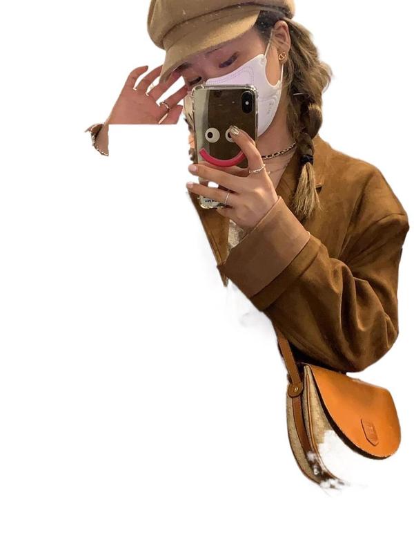 美拉德棕色麂皮绒西装外套女秋季设计感小众宽松休闲复古西服上衣|undefined