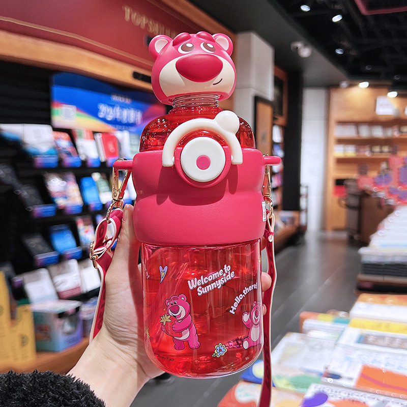 Strawberry Bear Children's Summer Space Cup for Girls High-Endurance Large Capacity Straw Water Bottle Student School Portable Cup