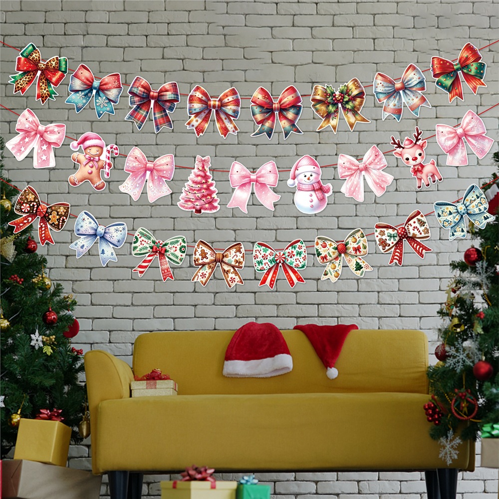 Nuevo producto Decoración de Navidad Banner Tirando de la bandera Bowknot Fiesta de Navidad Decoración de fondo Tirando de la bandera Decoración del lugar