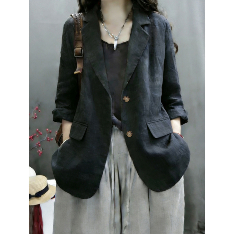 Plus-Size High-End Elegant Women's Clothing 2026 Summer New Thin Cotton-Linen Suit Shirt Jacket Blouse Top Plus-Size High-End Elegant Women's Clothing 2026 Summer New Thin Cotton-Linen Suit Shirt Jacket Blouse Top