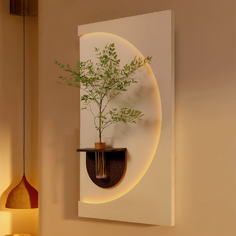 クリームスタイルの玄関装飾画、水耕栽培の緑の植物、壁照明、ライト絵画、リビングルームの吊り下げ絵画、玄関ドア壁画|undefined