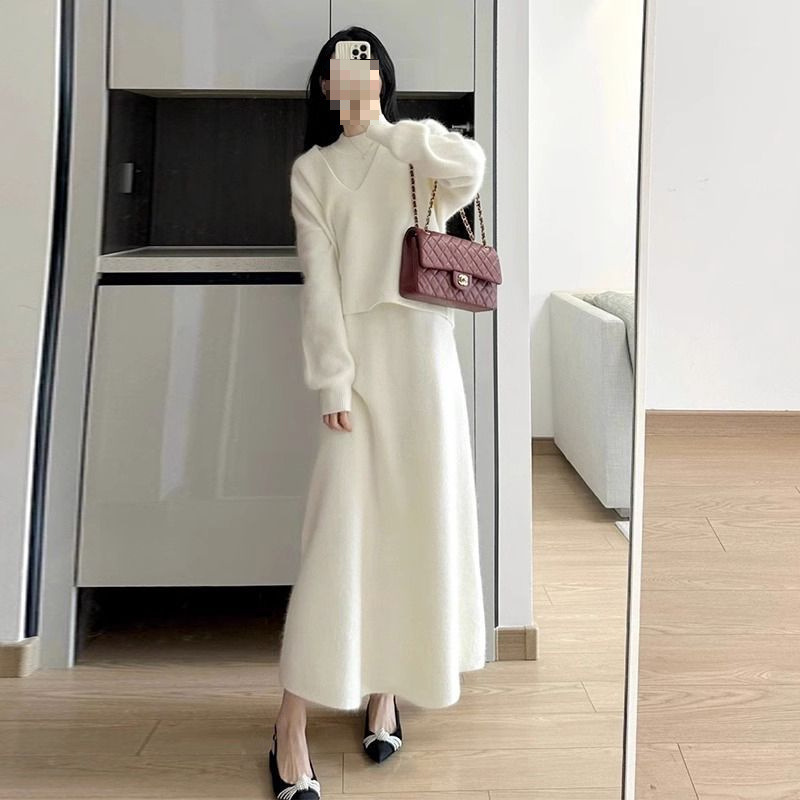 热销法式针织连衣裙女2025秋冬新款小个子感搭配一整套毛衣长裙子|undefined