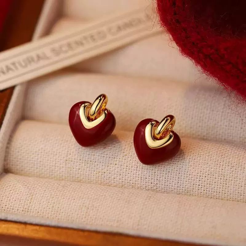 Earrings, red festive birthday charm, silver 925 sample