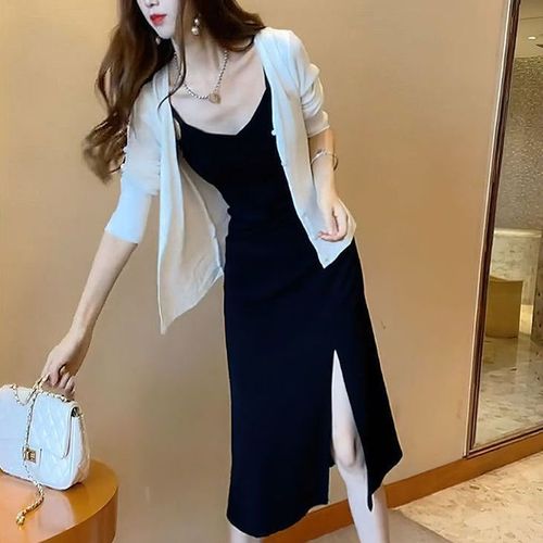 Summer Set Women's 2025 Fashion Casual Slit Strappy Dress + Sun Protection Cardigan Two-Piece Set