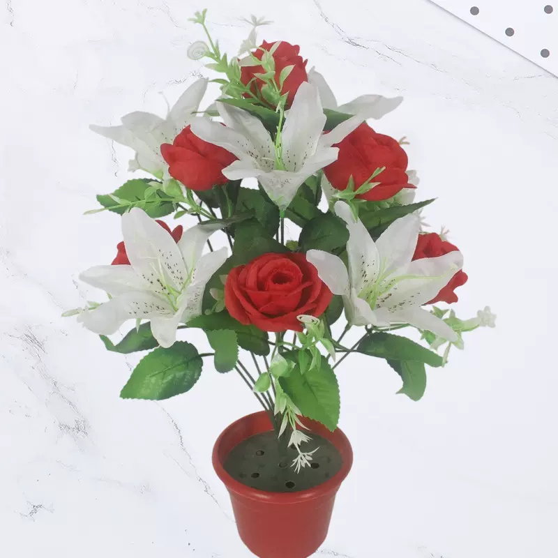 12头百合仙桃玫瑰仿真绢花装饰摆放插花工程林园永生花束假花婚庆