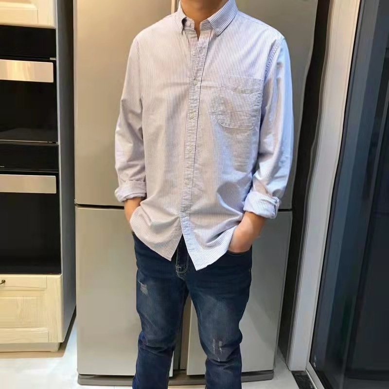 保税倉庫拾い漏れ ~ 竿級ビジネスカジュアル快適オックスフォード紡績純色ストライプ長袖シャツメンズF082018