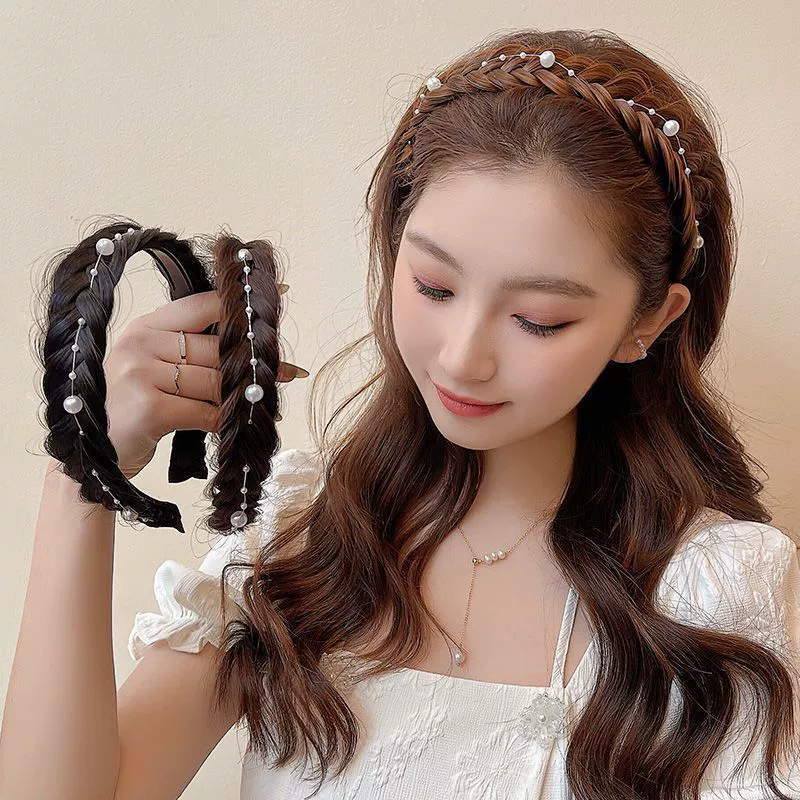 handmade wig headband with pigtail, scalloped hair accessory, matte silk, Ø≈15 cm