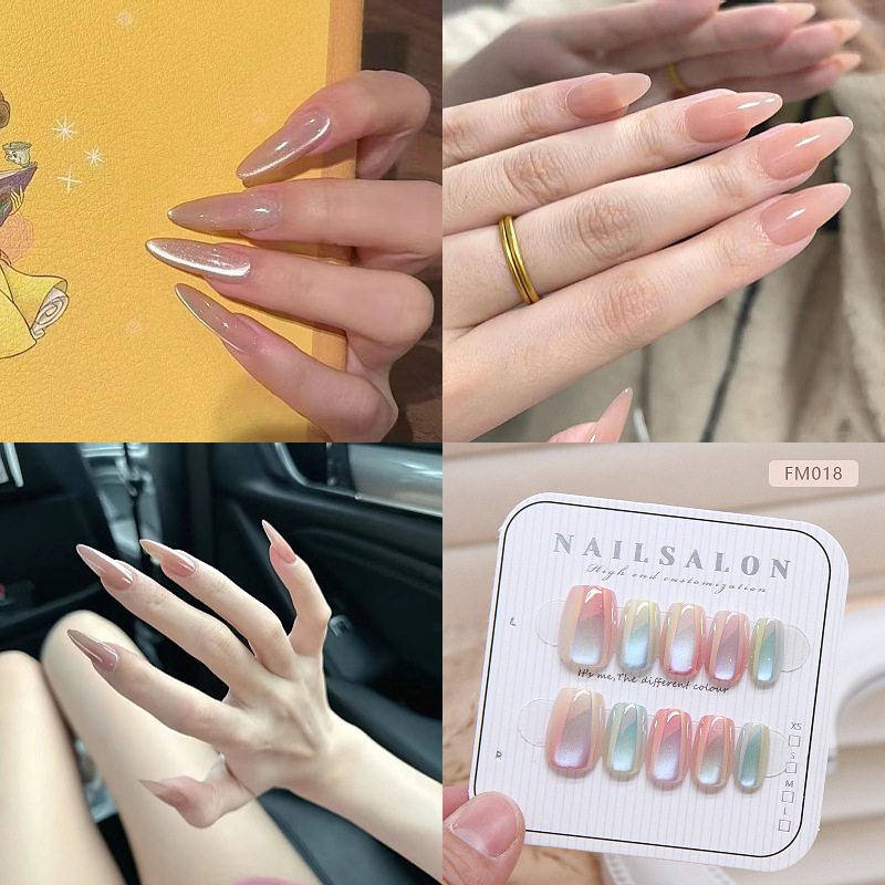 10 Pieces of Nail Art Blush Gradient Flash Cat's Eye Simple Temperament High-grade Detachable Nail Art Mid-length Nail Art