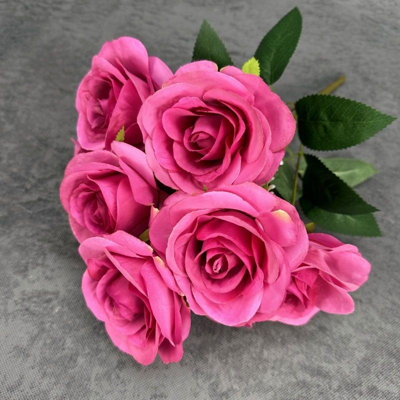 9 manojo de la cabeza, amante, rosa, flor artificial, boda, decoración del hogar, rosa, decoración de flores falsas hechas a mano al por mayor