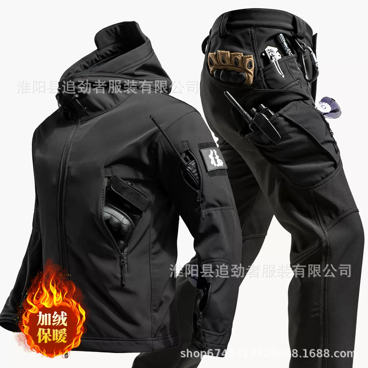 跨境户外冲锋衣套装男冬季保暖加绒软壳衣裤防风滑雪耐磨登山服男