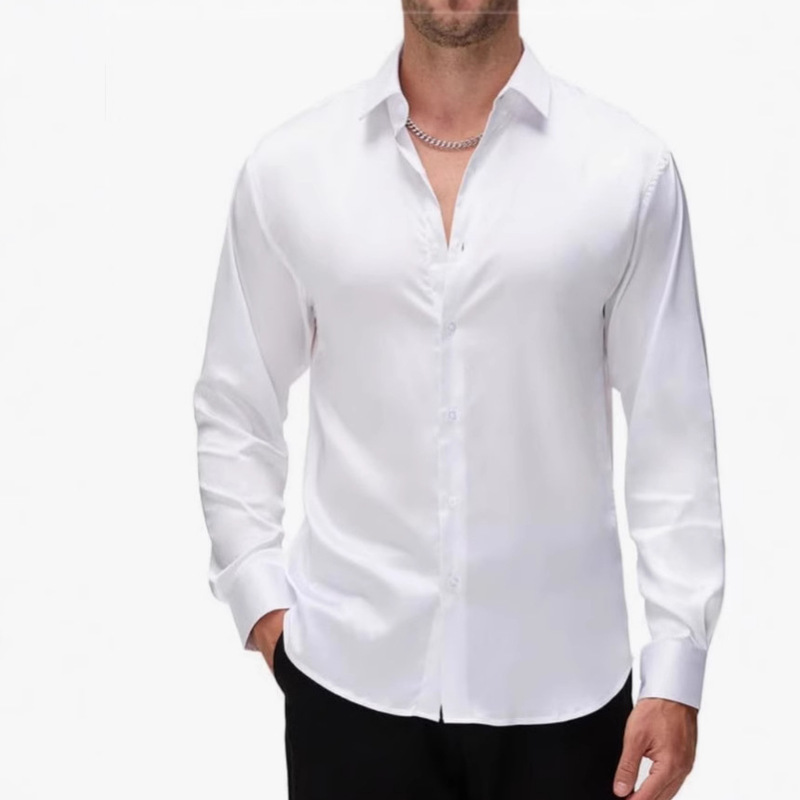 Cross-border men's silk satin shirt men's long-sleeved button-down shirt ball wedding men's shirt foreign trade men's clothing