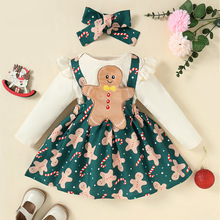 速卖通秋冬款长袖飞袖圣诞节款元素连衣裙+发带两件套P6208