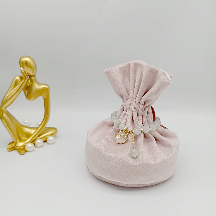 帆布袋印刷粉色丽丝绒圆底布袋饰品首饰收纳袋化妆品小大容量印刷