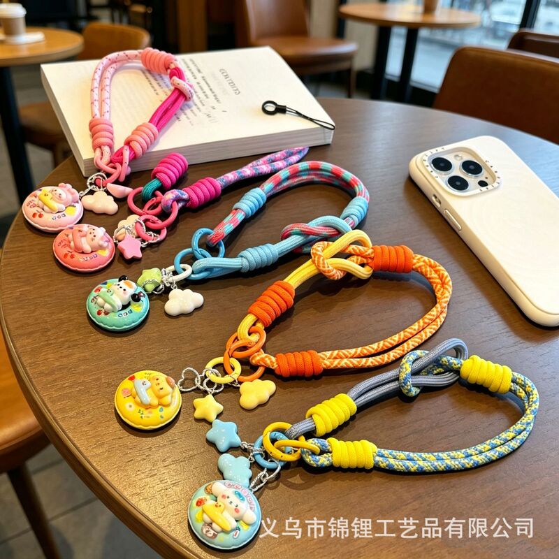 Colorful Double-Buckle Knotted Short Lanyard Phone Case New Style Wrist Strap Keychain Accessory Decorative Rope Women's Trendy