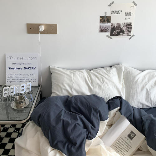 Color-blocked four-piece washed cotton summer bed three-piece dormitory bed sheet quilt cover solid color simple bed sheet quilt cover
