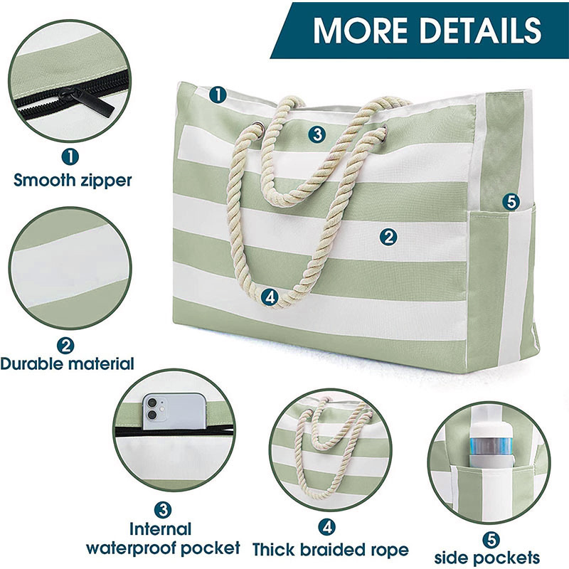 Grote gestreepte opbergtas voor buiten, modieuze katoenen handtas voor op het strand, grote capaciteit reistas, boodschappentas_voghion.com