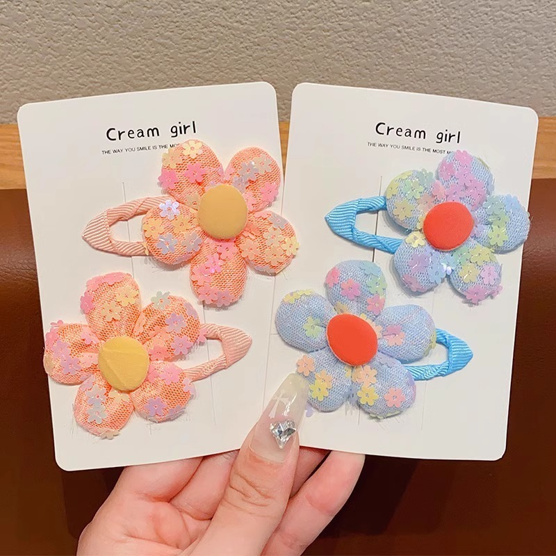 Sweet Style Kid'S Sweet Flower Cloth Sequins Net Yarn Hair Clip