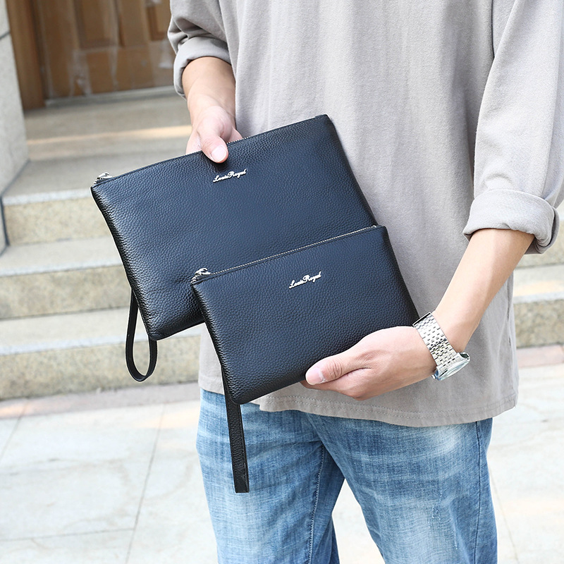 Men's clutch soft leather business casual handbag men's first layer leather clip zipper envelope men's bag a generation of hair