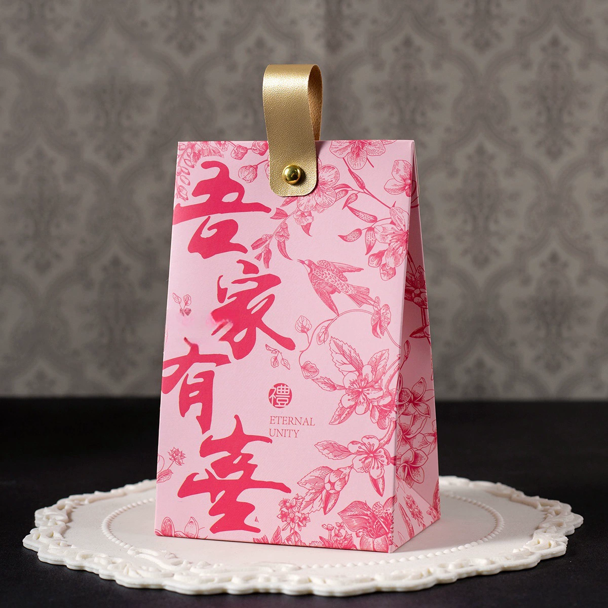 Gift box linen bag set, premium wedding candy boxes, multiple designs, sizes small–medium–big