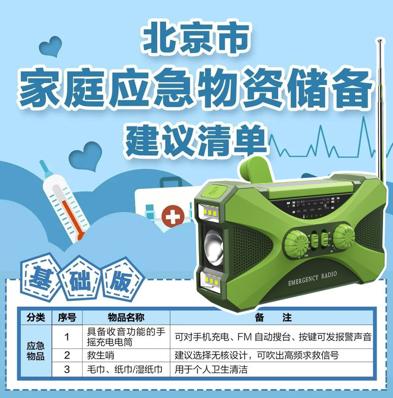 Disaster prevention and emergency equipment: hand-cranked power generation, charging flashlight, combat readiness radio, solar-powered mobile phone charging, multi-functional pic 6