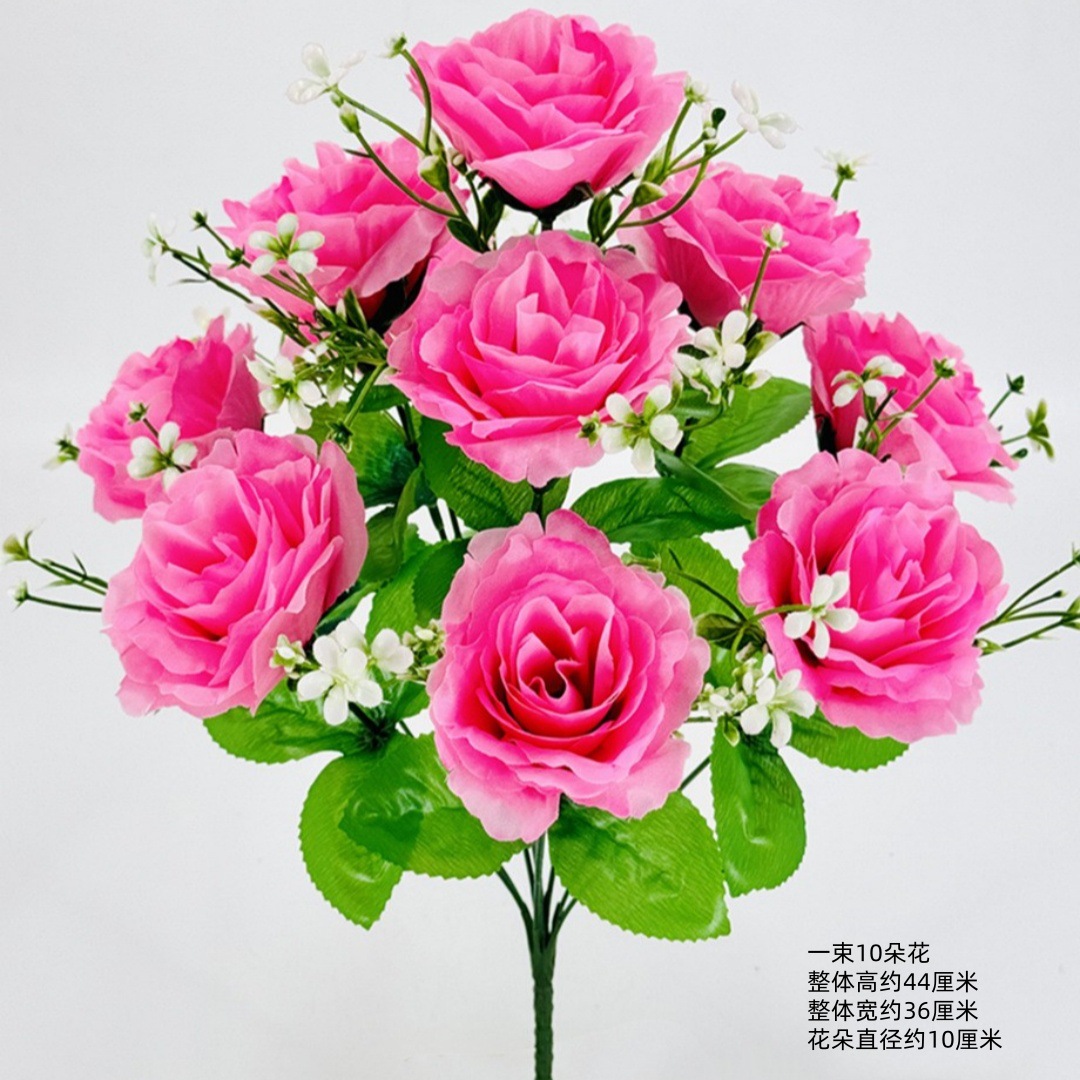 Flores de imitación de 10 flores de alto tallo princesa rosa tela de seda rosa decoración del hogar de alta calidad sala de estar mesa de comedor arreglos de flores