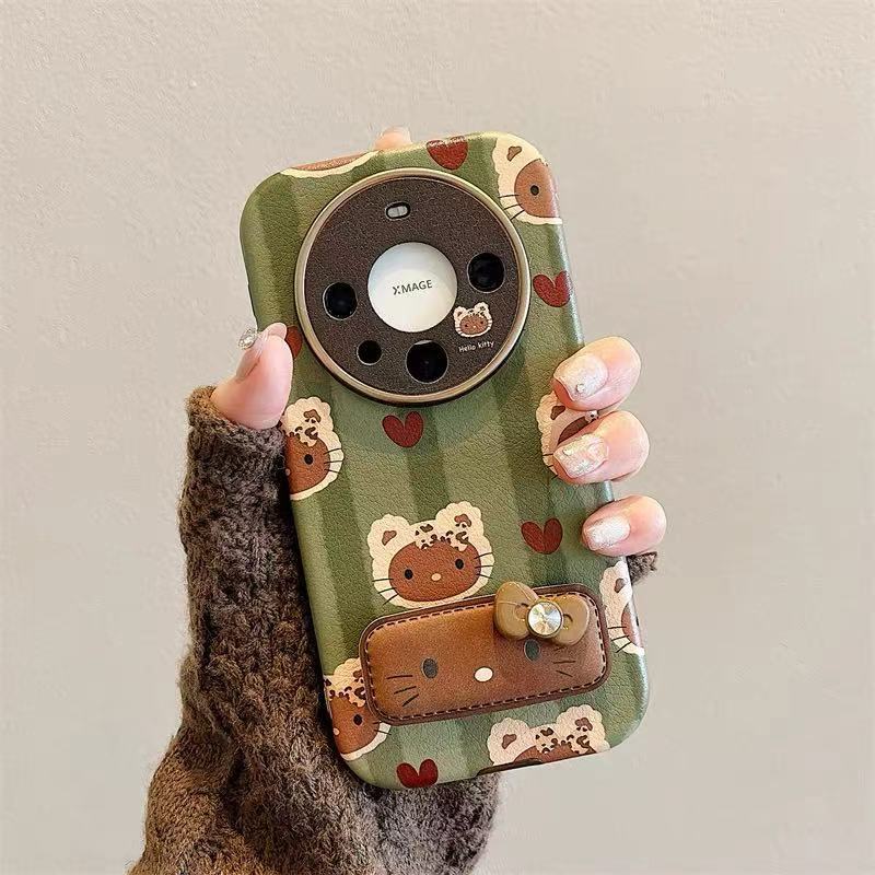 Ins verde raya kt para Huawei Pura70Pro funda para teléfono móvil 60 soporte plegable mate60Pro cordón femenino