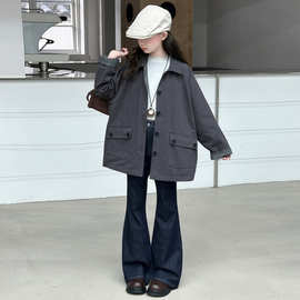 女童韩版风衣外套2025新款秋装女孩超好看中长款上衣儿童洋气大衣