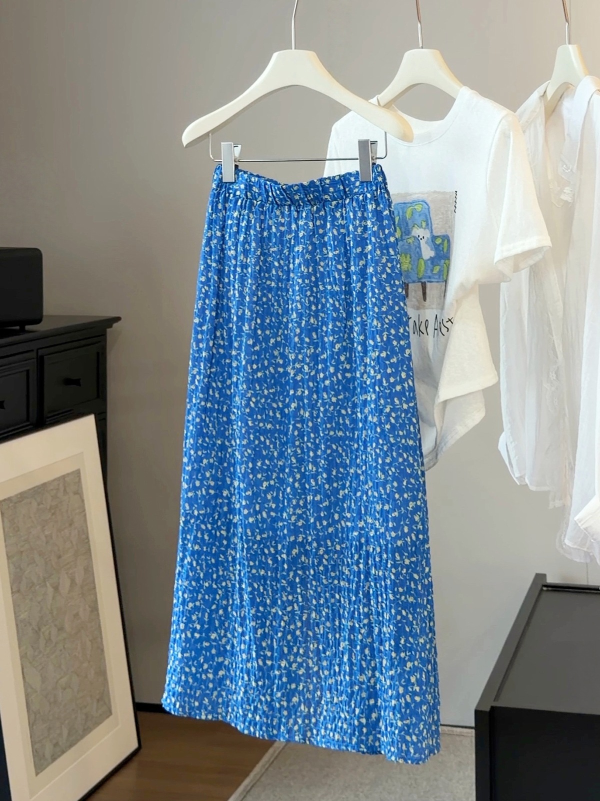 Design fashionable fresh blue summer elegant fitted long skirt
