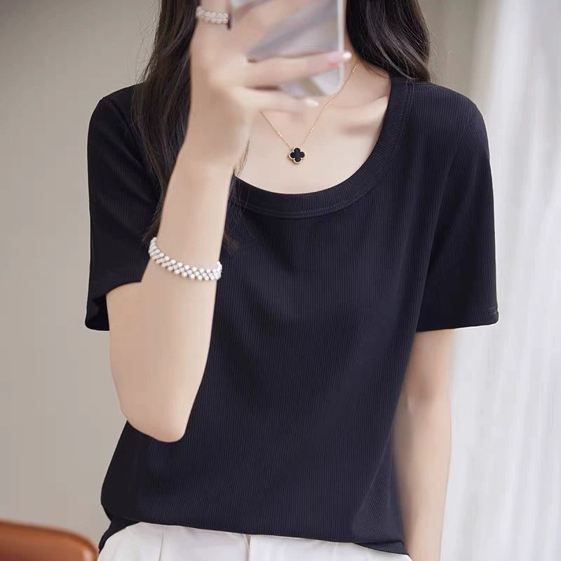 Женская хлопчатобумажная рубашка с короткими рукавами на плече