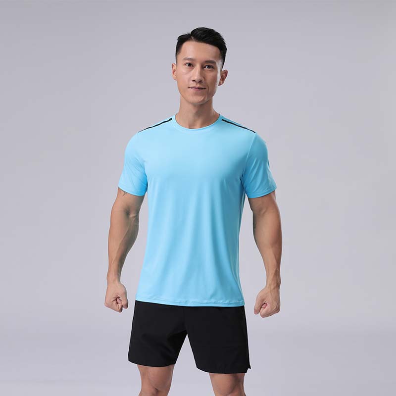 Cross-border nylon de secado rápido camiseta hombres Amazon eBay fitness correr cuello redondo deportes hielo seda manga corta entrenamiento top