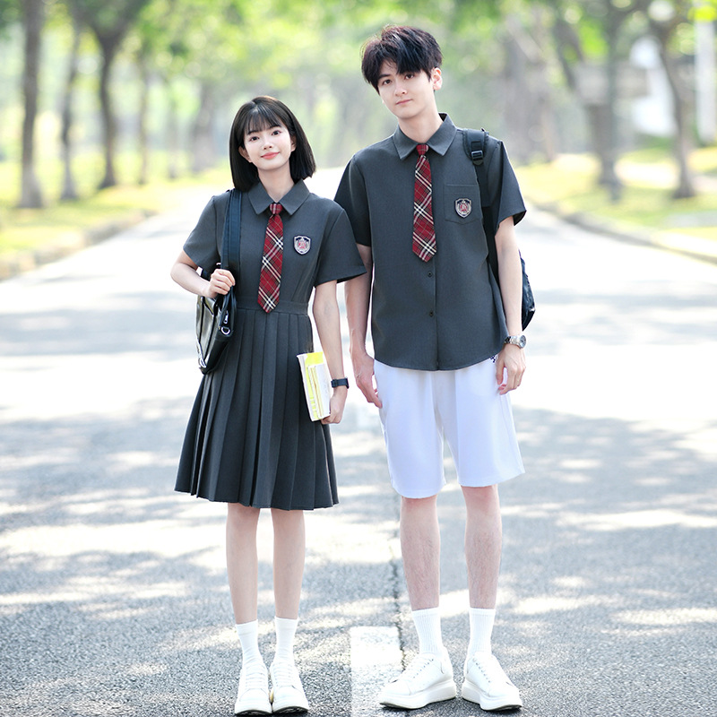 Class Uniform, College Style Jk Uniform, Short-Sleeved Shirt, Pleated Skirt Suit, Junior and Senior High School Students' Graduation Season School Uniform, Performance Uniform