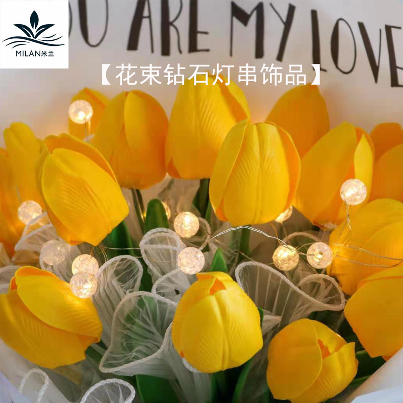 Qixi nuevo LED alambre de cobre cristal Cadena de luz flor ramo caja de regalo Decoración Accesorios de pastel de material luces de colores