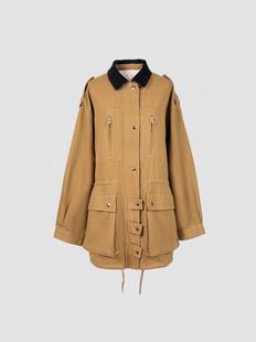 Niche New Women's Cotton Jacket Windbreaker Coat Color Matching Collar Design Fashionable Simple Casual All-match