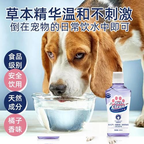 Ferret scented pet mouthwash, dog and cat oral cleaning products, bad breath and tartar removal pet tooth cleaning water