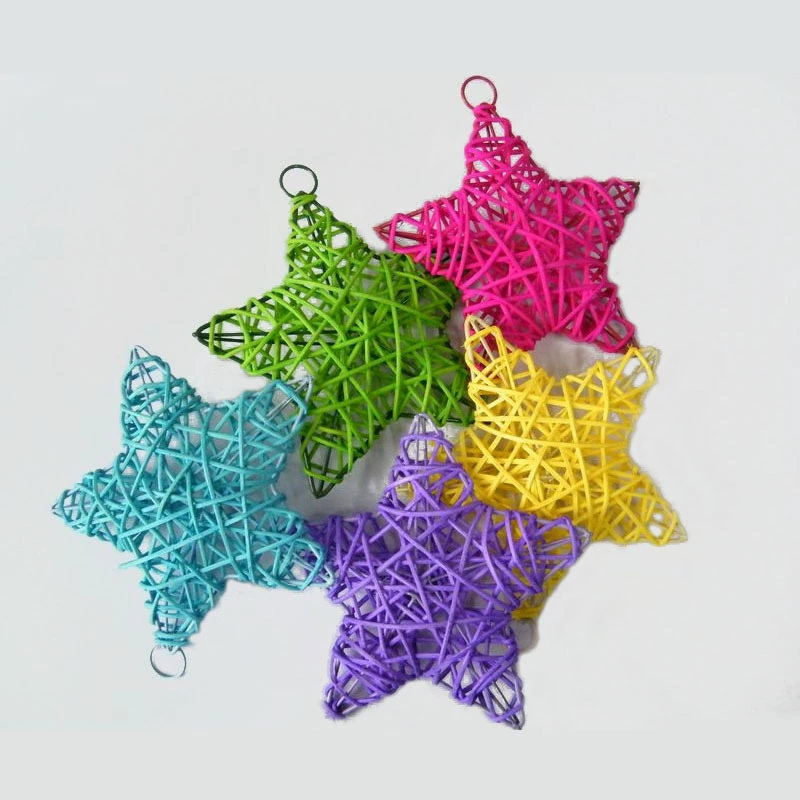 natural rattan three -dimensional 15cm color pentagonal ball Christmas tree golden five -star decorative pendant star light