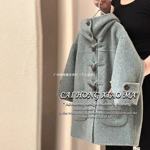 South Korea children's clothing 2024 autumn and winter duffle coat coat children's fashion long hooded woolen coat