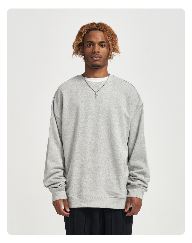 Solid Colour Crew Neck Sweatshirt For Men In Premium Cotton_voghion.com