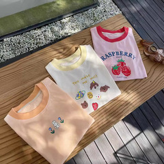 Baby girl versatile round neck pure cotton T-shirt cartoon round neck sweat-absorbent short-sleeved small and medium-sized children's summer half-sleeved sweat-absorbent summer dress