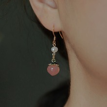 “桃你欢喜”天然红玛瑙桃子耳环ins小众设计可爱韩系水蜜桃礼物