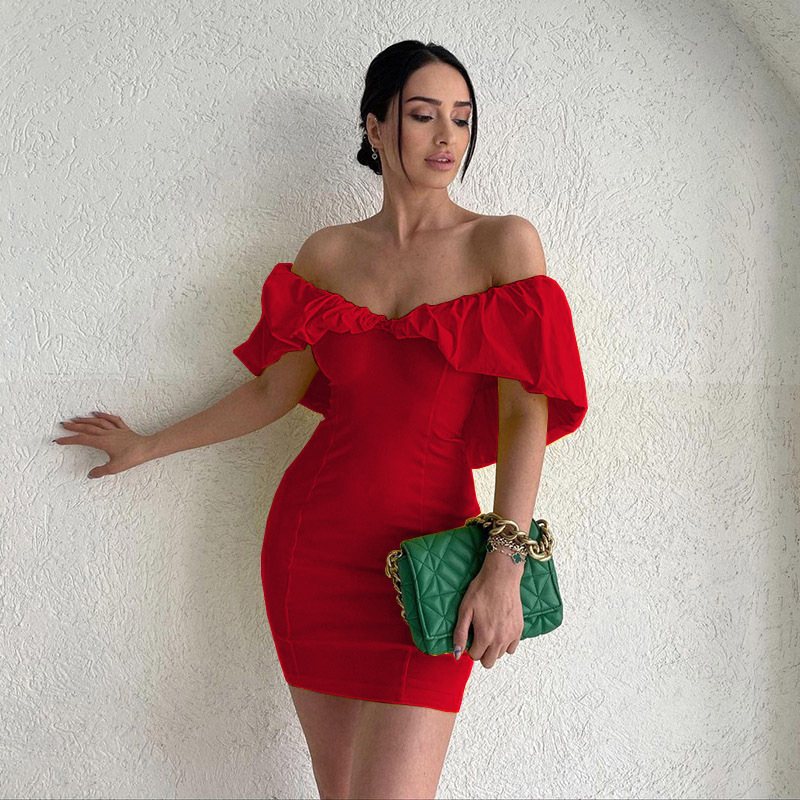 192g Weight Above Knee Dress Length Type Short Sleeve Sleeve Length Sheath Dress Dresses Type Polyester Fabric Type Mid Waist Waist Line Holiday Occasion Boat Neck Neckline Slim Fit Type Solid Color Pattern Summer Season Women's Gender Elegant Style Wholesale Women's Elegant Solid Color Holiday Boat Neck Short Sleeve Sheath Dress 49
